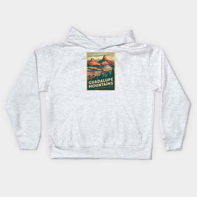 Vintage poster Guadalupe Mountains National Park Kids Hoodie by Perspektiva